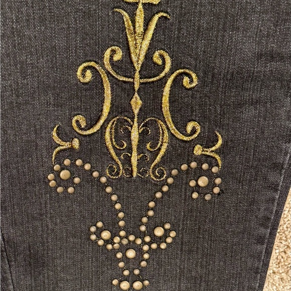 Cerevelle Black Denim Embellished Wide Leg Jeans Size 8 - Picture 5 of 7